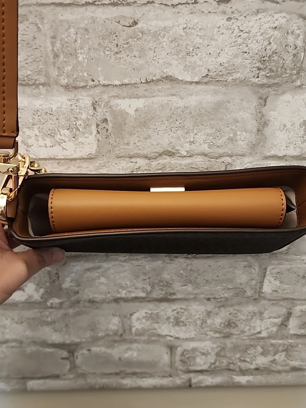 Michael Kors Brown Logo Crossbody with‎ Gold Chain